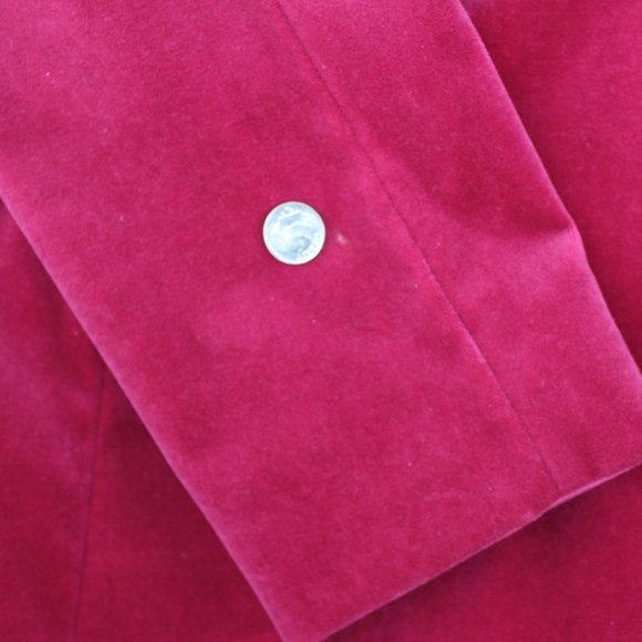 J Peterman Velvet Jacket Riding Coat Long 3 Button Equestrian Tailored Fuschia - Picture 9 of 9